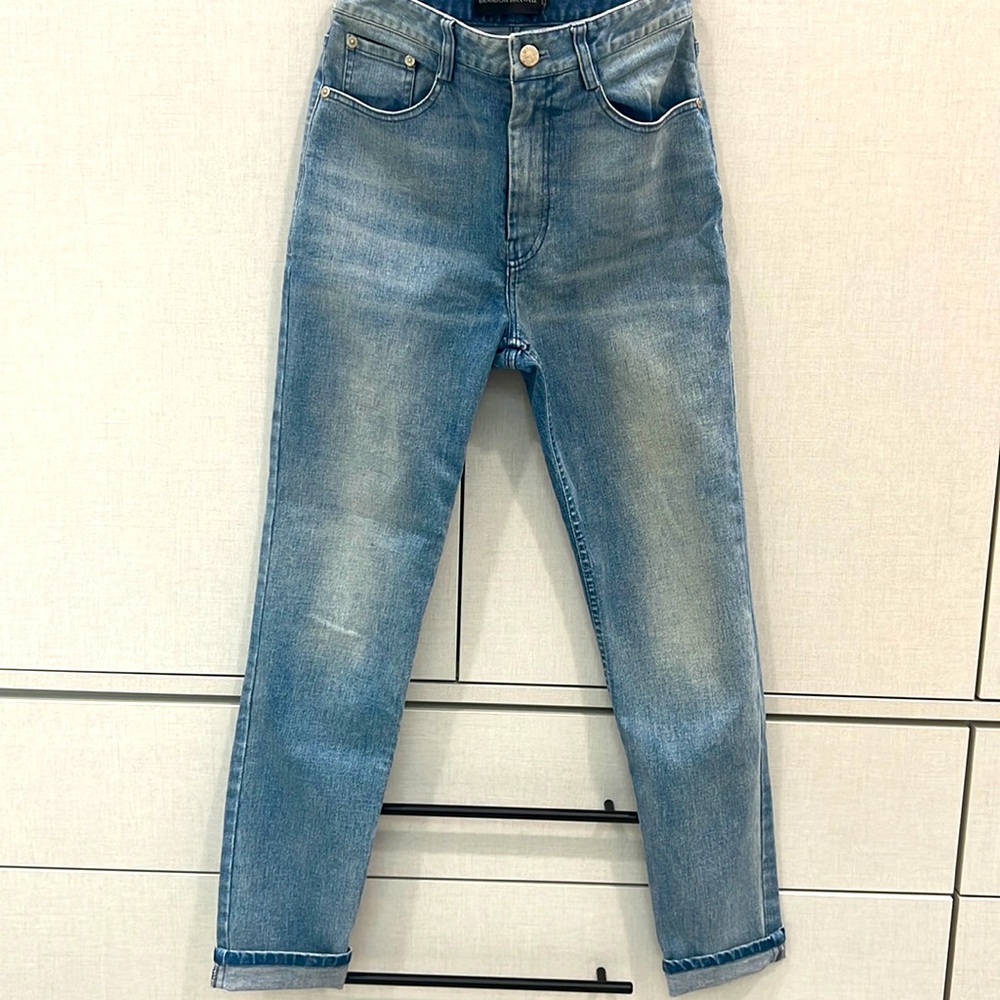 BRANDON MAXWELL: New York blue jeans size 28 with folded leg pants. high waist